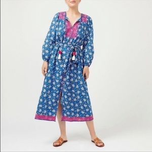 NWT J. Crew Floral Blue/Pink Belted Boho Tunic Long Sleeve Dress Sz M